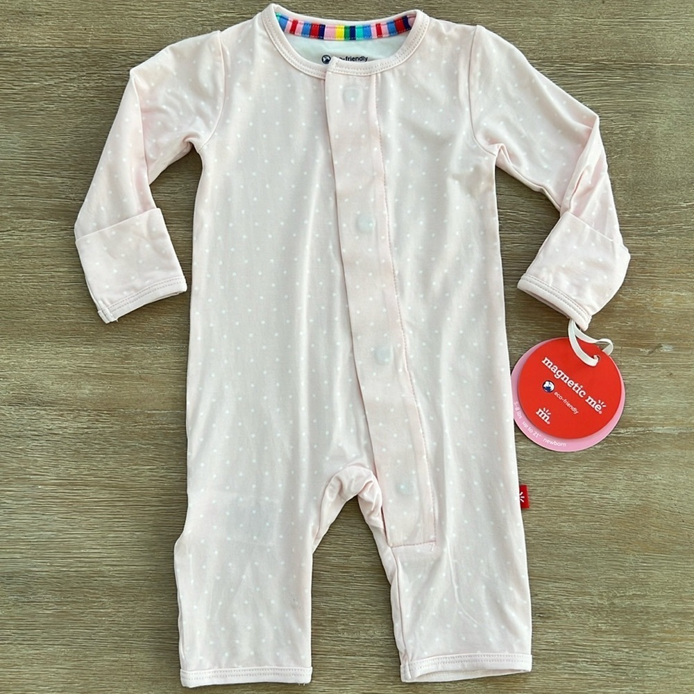 Magnetic Me Fuss Free Modal Coverall Newborn Pink Dot